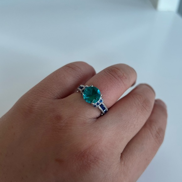 Blue Topaz and Sapphire Coloured Cubic Zirconias Ring925 Sterling Silver Setting - Picture 4 of 7